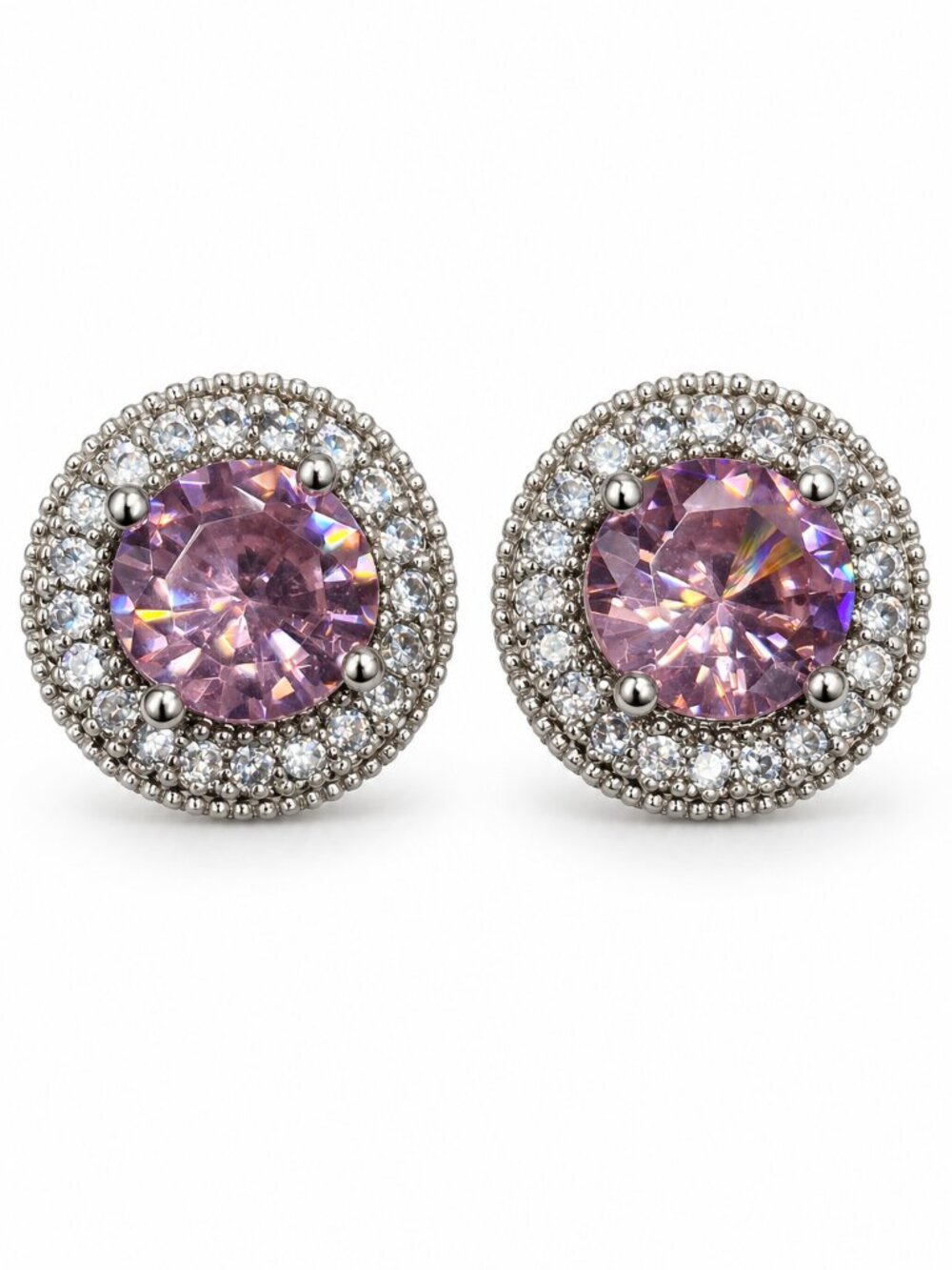Hana Pink Crystal Halo Stainless Steel Stud Earrings
